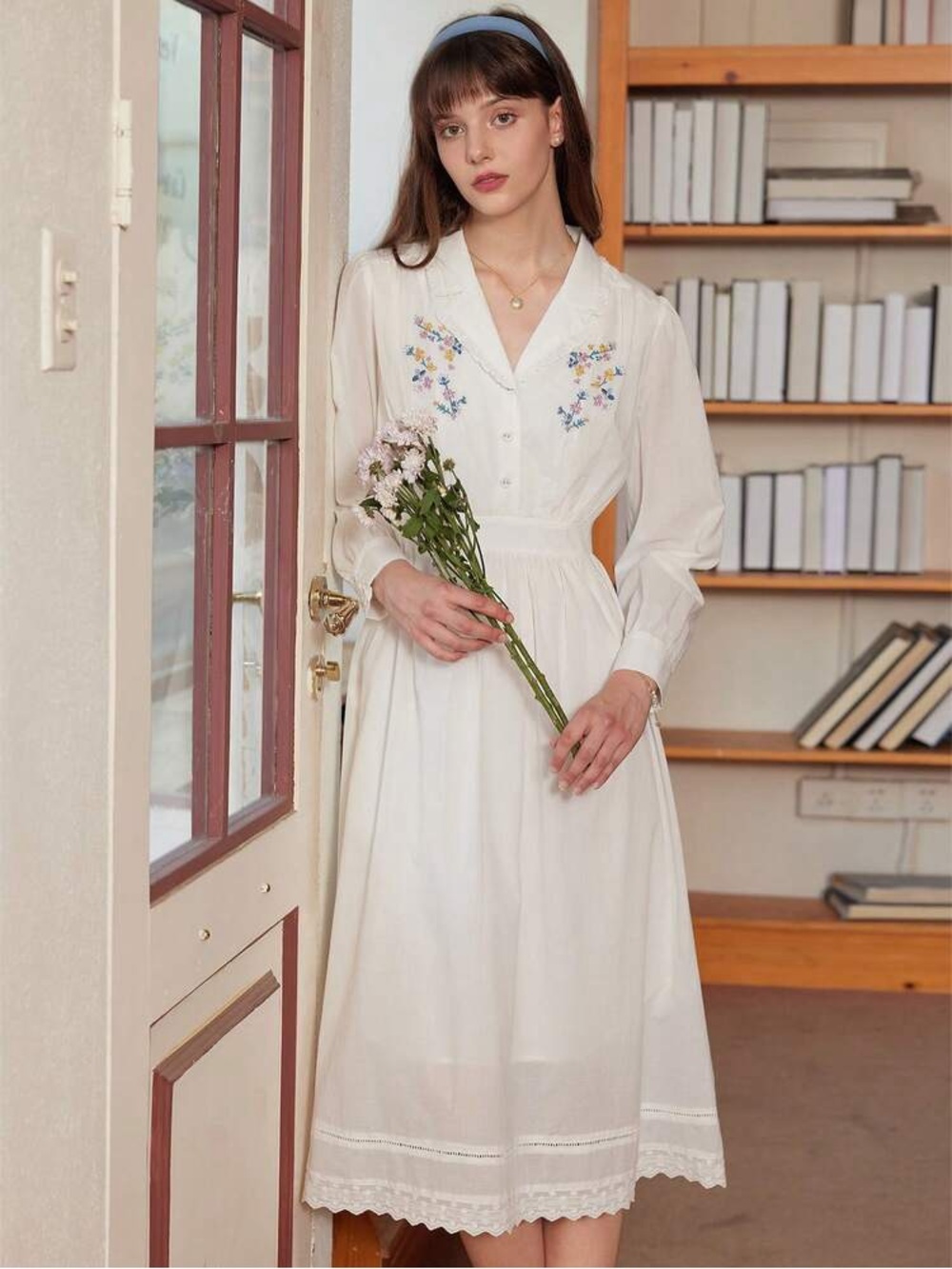 Simple Retro Embroidered Prairie Dress 100% Cotton - Picture 2 of 14